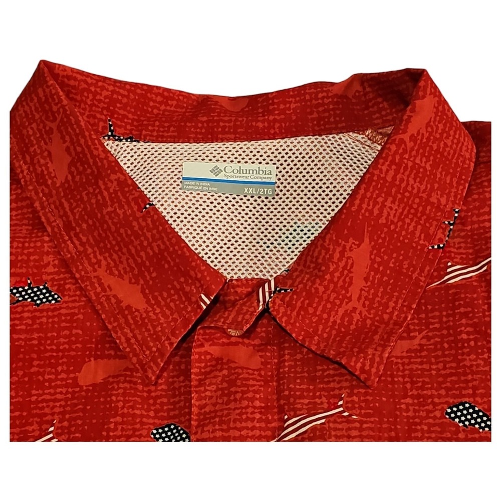 Columbia Men's Red PFG USA Fish Graphic Short Sleeve Button Up Size XXL - Picture 4 of 4